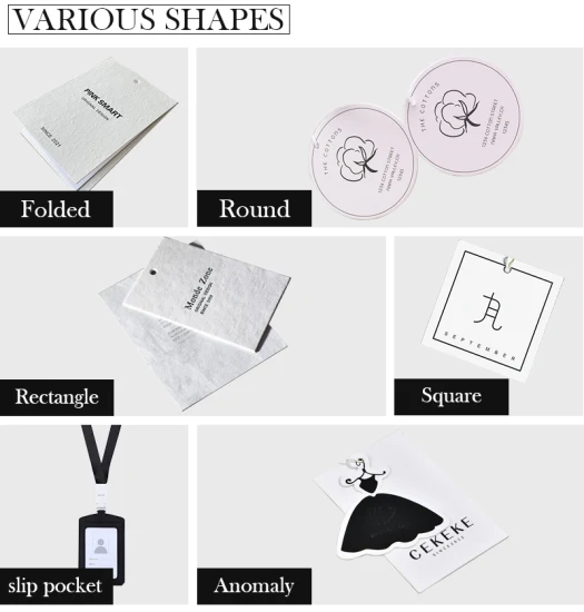 Étiquettes volantes de vêtements en carton de papier de luxe prêt à l'emploi avec balançoire